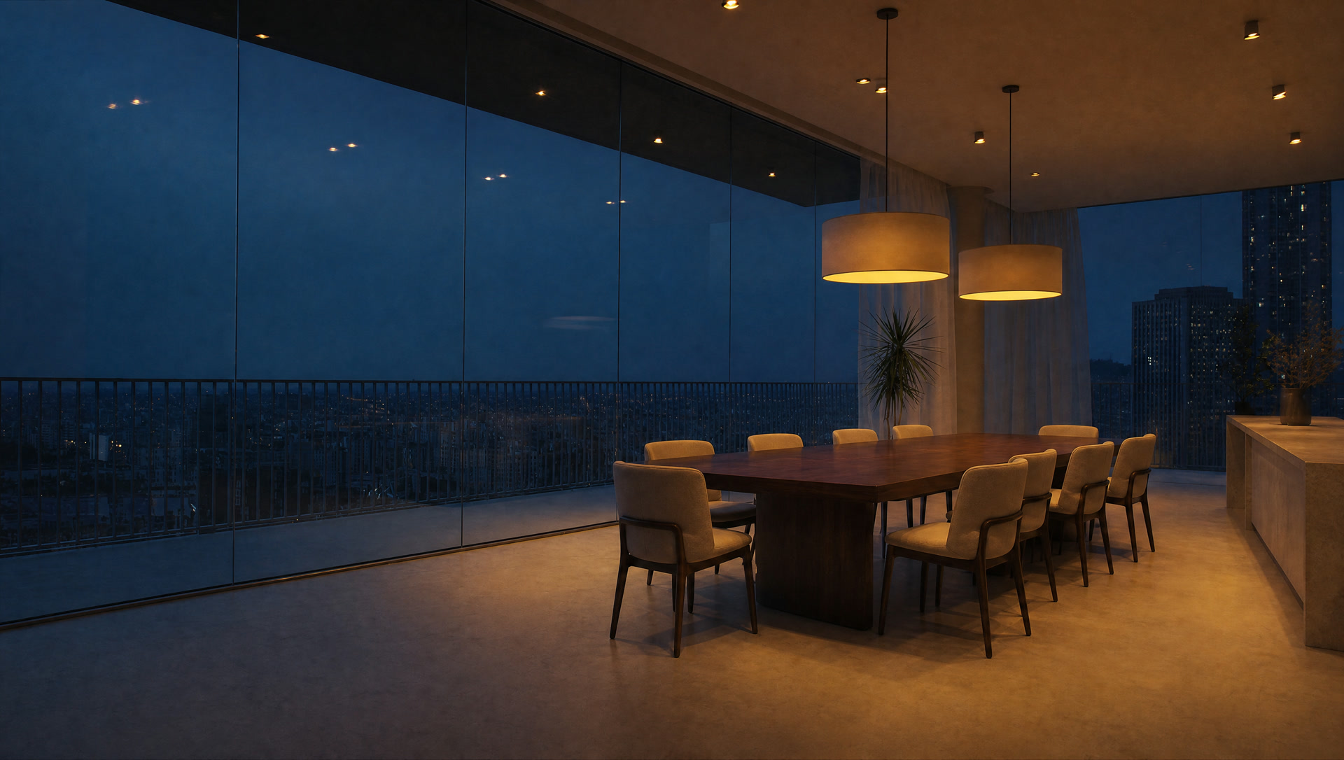 A three bedroom dining area at plus eighty eight in the evening.